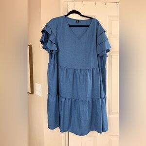 SHEIN Blue Curve 3XL Textured V-Neck Top